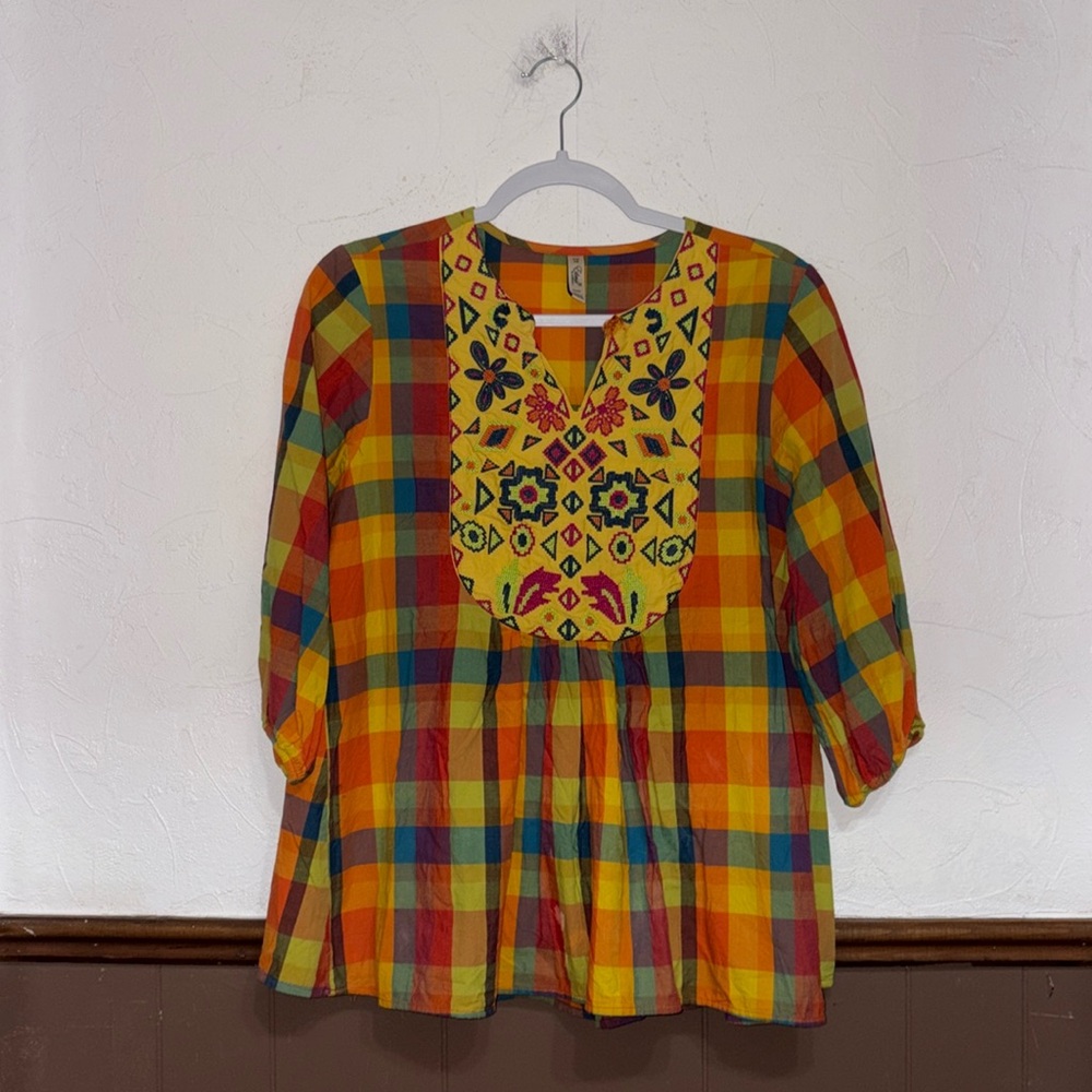 Ethnic | Orange Checkered Blouse